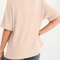 Dokotoo Womens Summer Tops 2025 Fashion Short Sleeve Crewneck Waffle Knit T Shirts Casual Oversized Blouses Clothing - Image 3