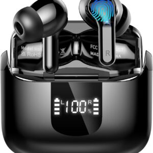 Wireless Earbuds, Bluetooth Headphones 2025 NEW Ear Buds 40H Bass Stereo in-Ear Earphones ENC Noise Cancelling 5.3 Earbuds with 4 HD Mic, USB-C LED Display IP7 Waterproof Sport Headset for Android iOS