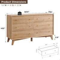 RedLemon 6 Drawer Dresser, 54" Wide Mid Century Modern Chest of Drawers, Beveled Profile Design, Wood Drawer Organizer for Bedroom, Living Room, Hallway, Natural Oak Color - Image 6