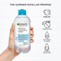 Garnier Micellar Water For Waterproof Makeup, Hydrating Facial Cleanser & Makeup Remover, Suitable for Sensitive Skin, Vegan, Cruelty Free, 13.5 Fl Oz (400mL), 1 Count - Image 7