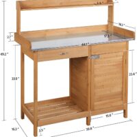 Yaheetech Outdoor Garden Potting Bench Table Work Bench Metal Tabletop W/Cabinet Drawer Open Shelf Natural Wood - Image 3