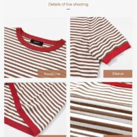 Dokotoo Womens Tops Casual Summer Crewneck Short Sleeve Striped Color Block Knit High Low Trendy Pullover Sweaters - Image 5