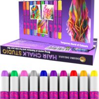 Desire Deluxe Hair Chalk for Girls Makeup Kit of 10 Temporary Colour Pens Gifts, Great Toy for Kids Age 5 6 7 8 9 10 11 12 13 Years Old, "Blue,Green,Grey,Pink,Purple - Image 2