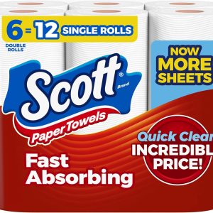 Scott Paper Towels, Choose-A-Sheet, 6 Double Rolls = 12 Regular Rolls (108 Sheets Per Roll)