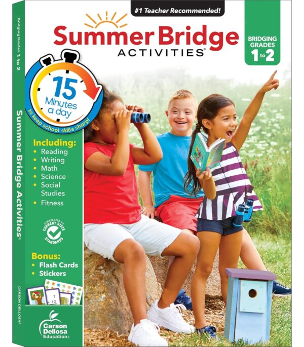 Summer Bridge Activities 1st to 2nd Grade Workbook, Activity Book With Math, Reading Comprehension, Science, Fitness, Social Studies, Writing Practice, and Flash Cards