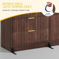 DWVO 6 Drawer Dressers, High Gloss White Dressers Drawers with Fluted Panel, Wide Versatile TV Stand Cabinet Table for Kitchen and Office, Walnut - Image 5