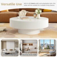 Merax Modern Round Coffee Table with Sturdy Base, Wood Center Tables for Living Room Reception Room, Easy Assemble, White - Image 7
