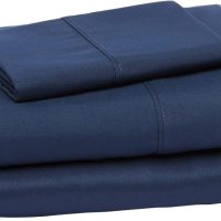 Amazon Basics Lightweight Super Soft Easy Care Wrinkle Free Microfiber 3 Piece Bed Sheet Set with 14-Inch Deep Pockets, Twin, Navy Blue, Solid, Kids, Men & Women Bedding - Image 2