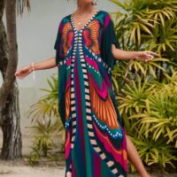 Kaftan Dresses for Women Plus Size Lightweight Swimsuit Cover up Batwing Sleeve Print Loungewear Beach Robe - Image 4