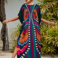 Kaftan Dresses for Women Plus Size Lightweight Swimsuit Cover up Batwing Sleeve Print Loungewear Beach Robe - Image 6