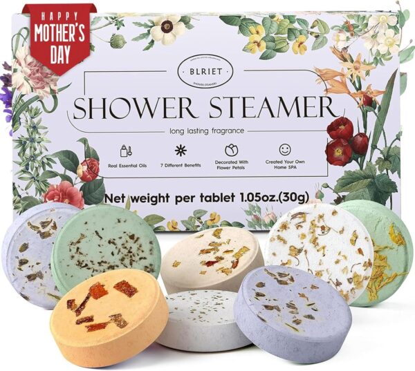 Shower Steamers Aromatherapy BLRIET 8 Pack Gifts for Women Father Day Gift Dad Men, Birthday Gifts for Her Stress Relief Home Spa, Lavender Natural Essential Oil Self Care Relaxation Shower Bombs Teen