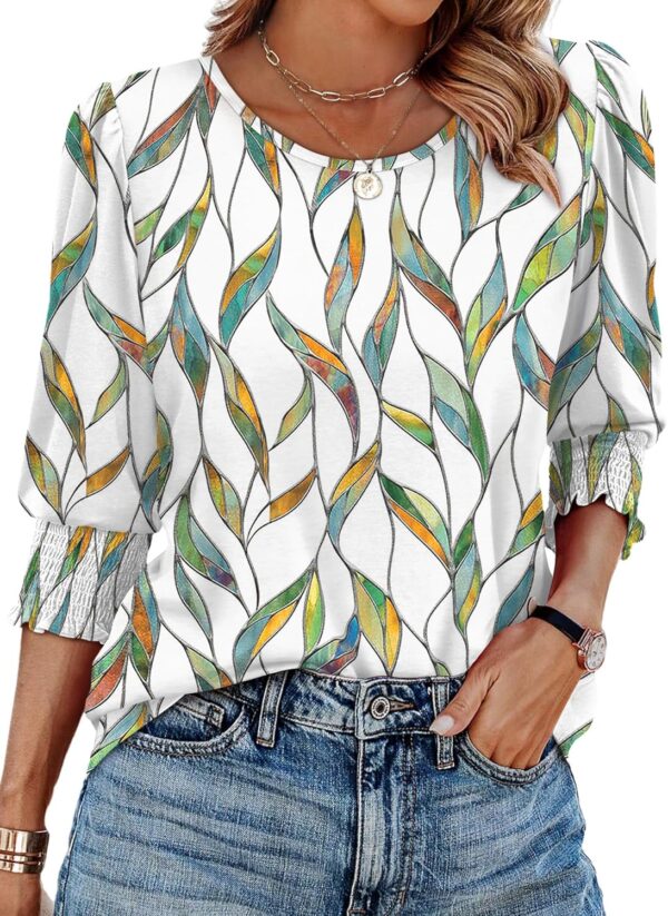 XIEERDUO Blouses for Women Dressy Casual 3/4 Length Sleeve Womens Tops with Smocked Cuffs