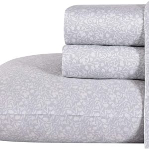 Laura Ashley Home - King Sheets, Soft Sateen Cotton Bedding Set - Sleek, Smooth, & Breathable Home Decor, Winnie Grey