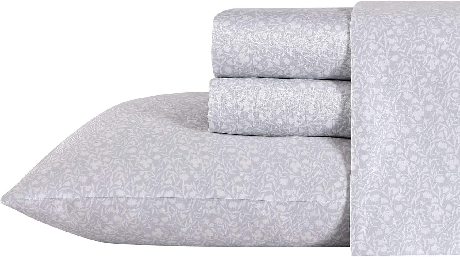 Laura Ashley Home – King Sheets, Soft Sateen Cotton Bedding Set – Sleek, Smooth, & Breathable Home Decor, Winnie Grey