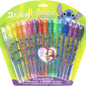 Disney Stitch 16 Piece Glitter Pen Body Art Set, Glittery and Bright Colors, Ages 3+ by Townley Girl