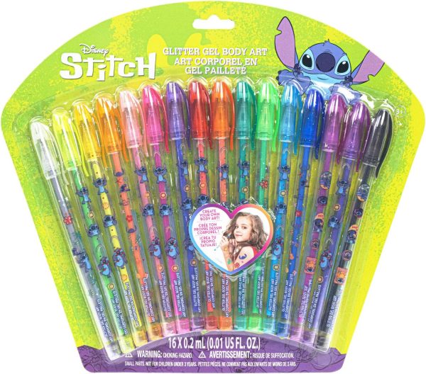 Disney Stitch 16 Piece Glitter Pen Body Art Set, Glittery and Bright Colors, Ages 3+ by Townley Girl