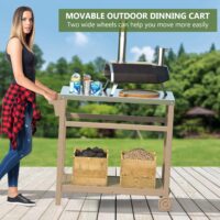 TORVA Outdoor Prep Grill Carts, 303 Stainless Steel Tabletop with High Load Capacity Portable BBQ Table, HDPE Durable Frame 2-Tier Storage Cart, Wood - Image 6