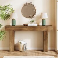 LITTLE TREE 63-Inch Narrow Console Table, Modern Sofa Table for Hallway, Entryway Table for Living Room, Bedroom, Home Office, Wood Color - Image 4