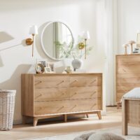 RedLemon 6 Drawer Dresser, 54" Wide Mid Century Modern Chest of Drawers, Beveled Profile Design, Wood Drawer Organizer for Bedroom, Living Room, Hallway, Natural Oak Color - Image 3