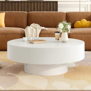 Merax Modern Round Coffee Table with Sturdy Base, Wood Center Tables for Living Room Reception Room, Easy Assemble, White