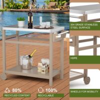 TORVA Outdoor Prep Grill Carts, 303 Stainless Steel Tabletop with High Load Capacity Portable BBQ Table, HDPE Durable Frame 2-Tier Storage Cart, Wood - Image 5