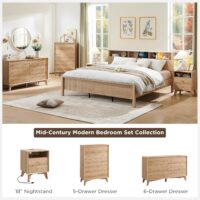 RedLemon 6 Drawer Dresser, 54" Wide Mid Century Modern Chest of Drawers, Beveled Profile Design, Wood Drawer Organizer for Bedroom, Living Room, Hallway, Natural Oak Color - Image 4