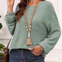 Dokotoo Womens Waffle Knit Tops 2025 Oversized Long Sleeve Crewneck Shirts Business Casual Blouses Basic Shirts - Image 4