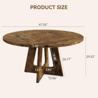 GarveeHome 47-Inch Round Large Dining Table Set for 4 to 6, Farmhouse Dinner Table with Wooden Top and Legs for Home Dining Room or Living Room - Rustic Brown(No Chairs) - Image 2