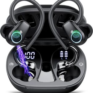 Wireless Earbuds, Bluetooth 5.3 Headphones Sport, In Ear buds Wireless Earbuds Bluetooth 50H Playtime LED Display, Deep Bass Stereo Noise Cancelling Headphones, IP7 Waterproof Earphones, Jet Black