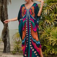 Kaftan Dresses for Women Plus Size Lightweight Swimsuit Cover up Batwing Sleeve Print Loungewear Beach Robe - Image 3