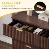 DWVO 6 Drawer Dressers, High Gloss White Dressers Drawers with Fluted Panel, Wide Versatile TV Stand Cabinet Table for Kitchen and Office, Walnut - Image 4