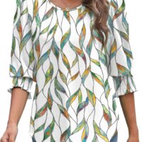 XIEERDUO Blouses for Women Dressy Casual 3/4 Length Sleeve Womens Tops with Smocked Cuffs - Image 4