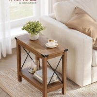 VASAGLE 2-Tier End Table, Side Table with Bottom Shelf, Nightstand for Small Spaces, for Living Room, Bedroom, Farmhouse Style, Honey Brown ULET235K41 - Image 2