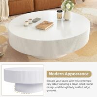 Merax Modern Round Coffee Table with Sturdy Base, Wood Center Tables for Living Room Reception Room, Easy Assemble, White - Image 4