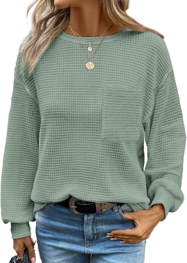 Dokotoo Womens Waffle Knit Tops 2025 Oversized Long Sleeve Crewneck Shirts Business Casual Blouses Basic Shirts