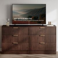 DWVO 6 Drawer Dressers, High Gloss White Dressers Drawers with Fluted Panel, Wide Versatile TV Stand Cabinet Table for Kitchen and Office, Walnut - Image 6