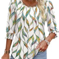 XIEERDUO Blouses for Women Dressy Casual 3/4 Length Sleeve Womens Tops with Smocked Cuffs - Image 2
