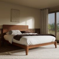 Merax Queen Size Bamboo Platform Bed, Mid-Century Modern Bed Frame with Tall Headboard, Wood Slat Support, No Box Spring Needed, Easy Assembly, Brown - Image 3
