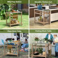 TORVA Outdoor Prep Grill Carts, 303 Stainless Steel Tabletop with High Load Capacity Portable BBQ Table, HDPE Durable Frame 2-Tier Storage Cart, Wood - Image 4