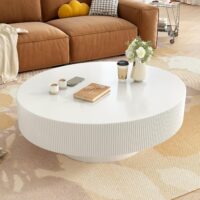 Merax Modern Round Coffee Table with Sturdy Base, Wood Center Tables for Living Room Reception Room, Easy Assemble, White - Image 3