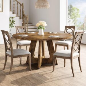 GarveeHome 47-Inch Round Large Dining Table Set for 4 to 6, Farmhouse Dinner Table with Wooden Top and Legs for Home Dining Room or Living Room - Rustic Brown(No Chairs)