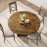 GarveeHome 47-Inch Round Large Dining Table Set for 4 to 6, Farmhouse Dinner Table with Wooden Top and Legs for Home Dining Room or Living Room - Rustic Brown(No Chairs) - Image 4