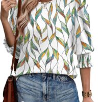 XIEERDUO Blouses for Women Dressy Casual 3/4 Length Sleeve Womens Tops with Smocked Cuffs - Image 3