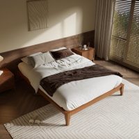 Merax Mid-Century Bamboo Platform Bed, Queen Size Bed Frame with Wood Slat Support, No Box Spring Needed, Easy Tool-Free Assembly, Brown - Image 3