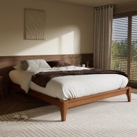 Merax Mid-Century Bamboo Platform Bed, Queen Size Bed Frame with Wood Slat Support, No Box Spring Needed, Easy Tool-Free Assembly, Brown - Image 4