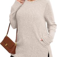 SAMPEEL Womens Sweaters Crewneck Long Sleeve Shirts with Pockets Fall Outfits 2025 Fashion Winter Clothing Side Slit - Image 3