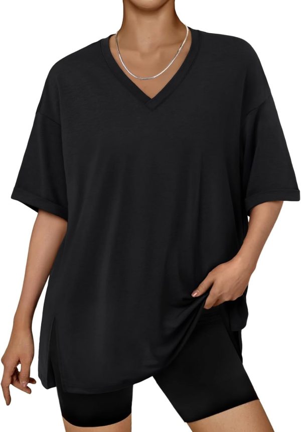 Trendy Queen Oversized Tshirts for Women Workout Plus Size Tops V Neck Short Sleeve Gym Shirts Casual Loose Fit Basic Tees