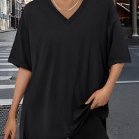 Trendy Queen Oversized Tshirts for Women Workout Plus Size Tops V Neck Short Sleeve Gym Shirts Casual Loose Fit Basic Tees - Image 6