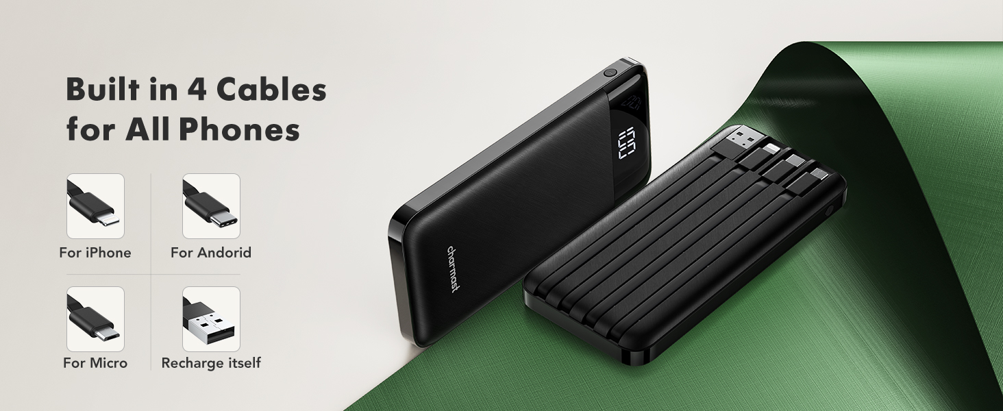portable charger with built in cables