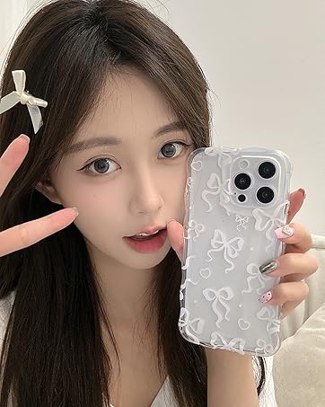 Cute Clear bow case for iPhone, Wavy Bow phone Case Pretty Aesthetic Case Cute wavy Clear Case